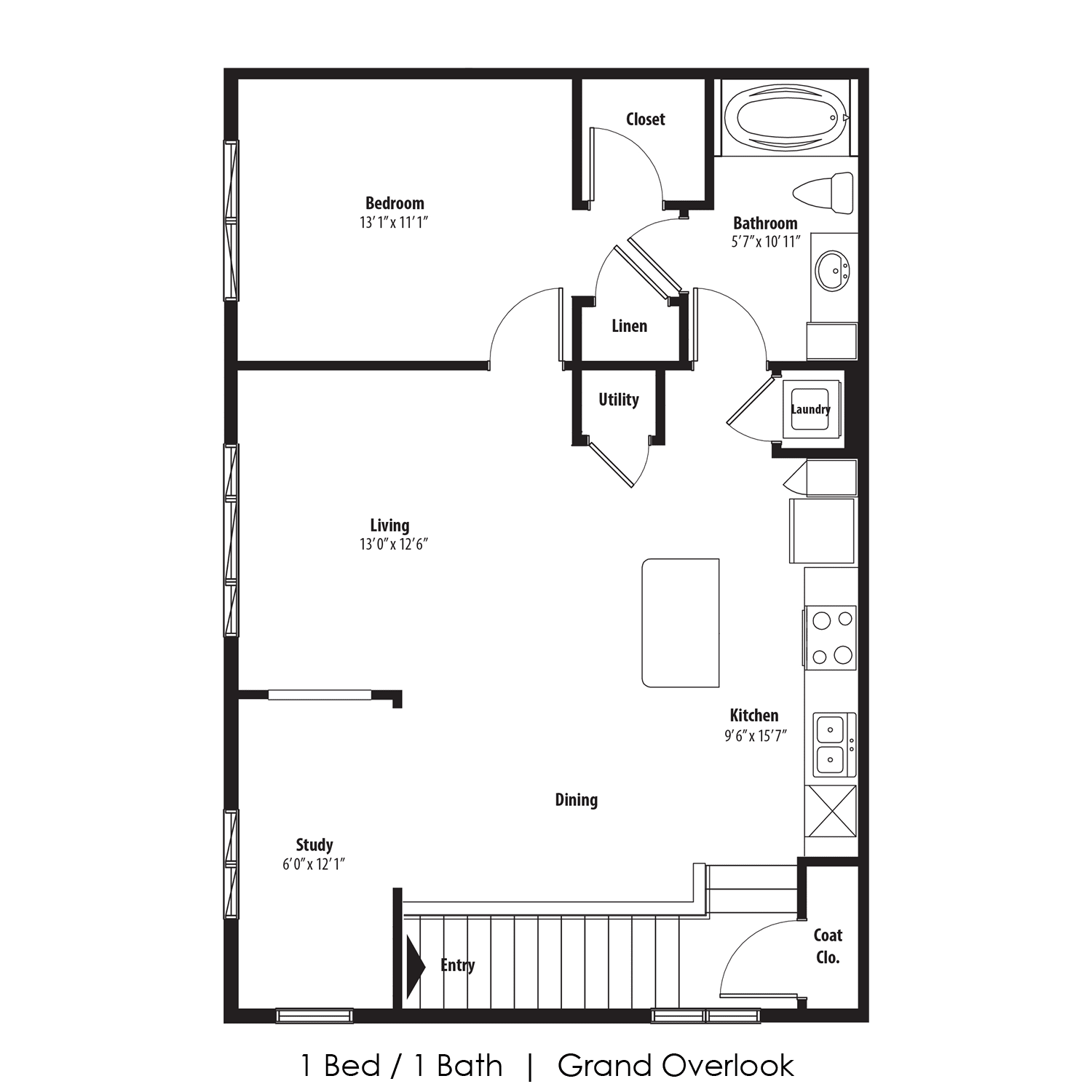 1 Bedroom Floor Plan at Legacy Commons, Omaha, NE, 68130
